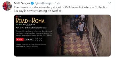 【电影】Netflix上线《罗马：幕後纪实》！标准收藏经典收录艾方索柯朗深度访谈