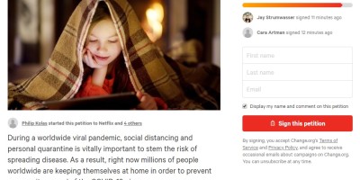 号召Netflix鼓励大众待在家！7万人连署串流平台60天免费看