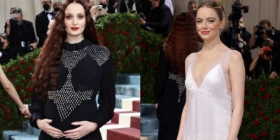 苏菲特纳顶二胎孕肚亮相2022 Met Gala！艾玛史东回收再利用婚礼服步上红毯