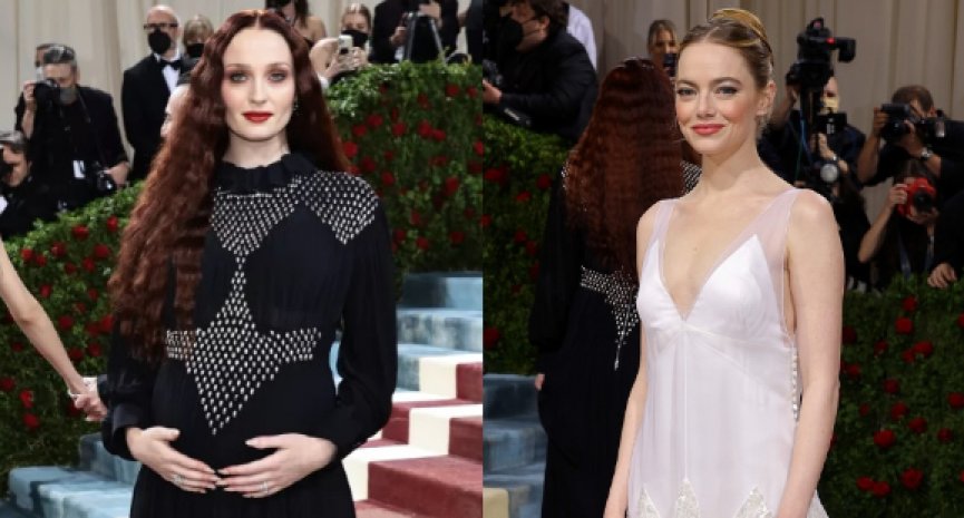 苏菲特纳顶二胎孕肚亮相2022 Met Gala！艾玛史东